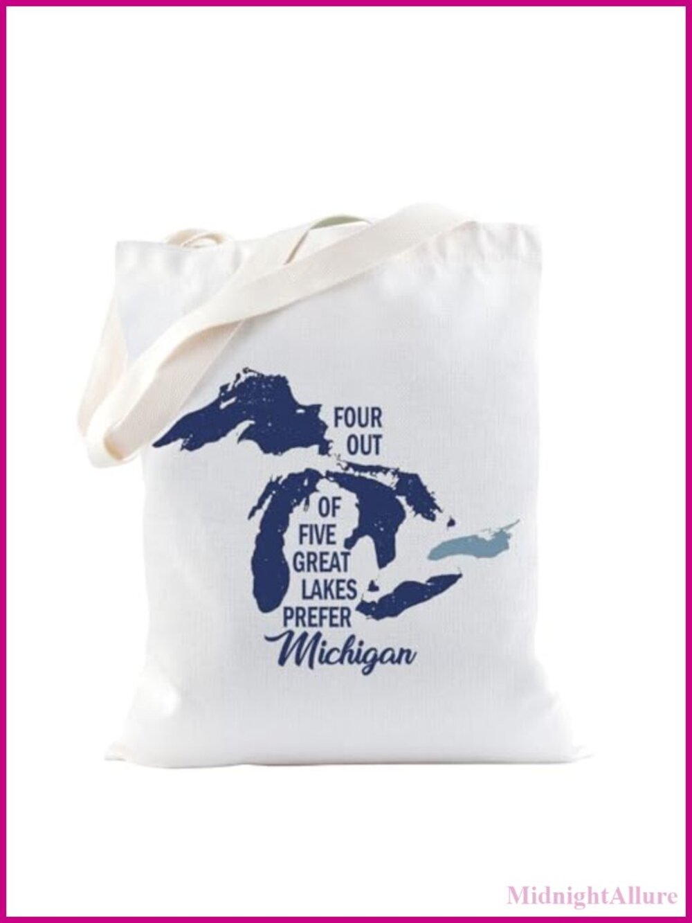 Waterproof Polyester Tote Bag Lake Michigan Map Print Shoulder Bag